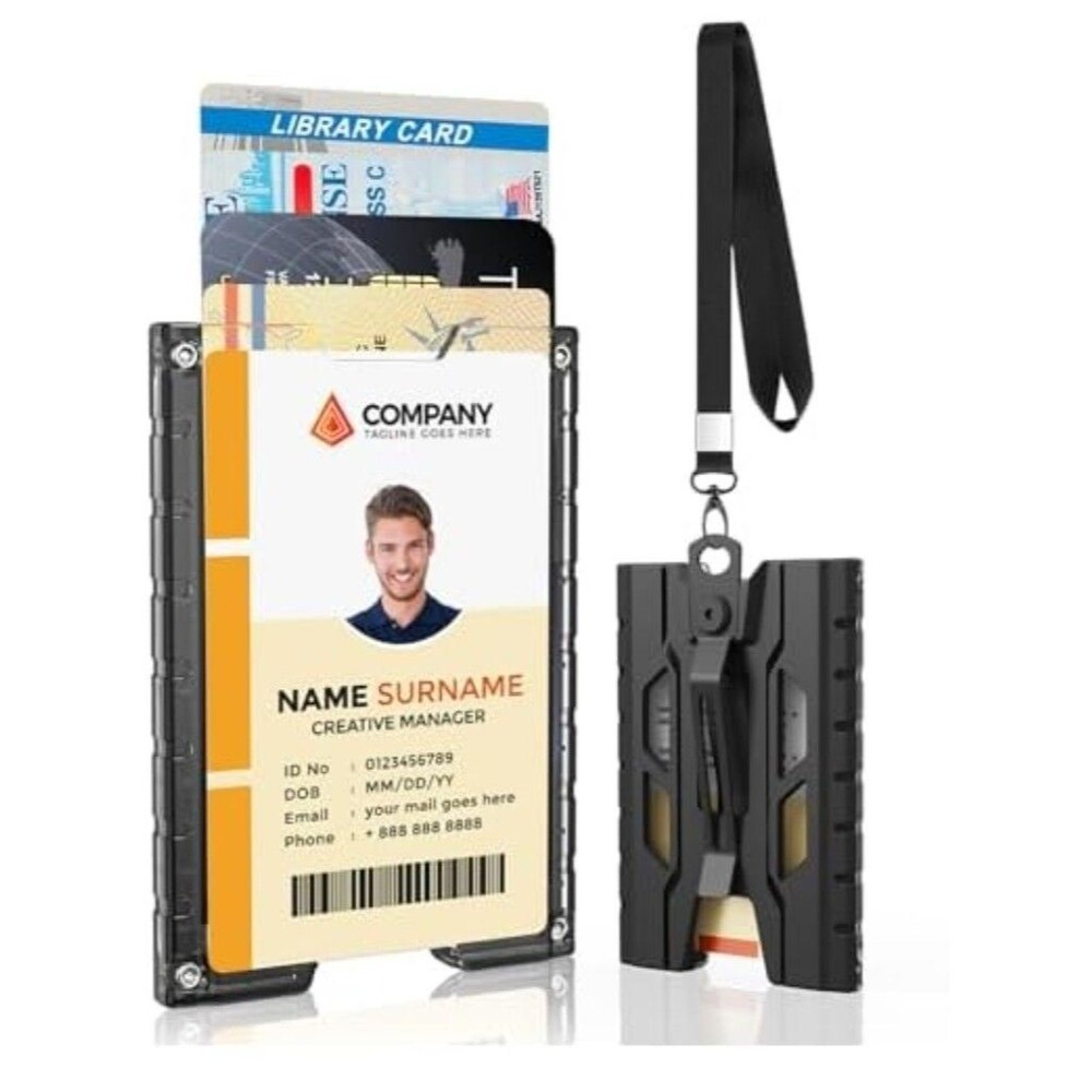 Badge Holder ID Card Holder Men Women Lanyard with ID Holder Black
